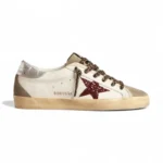 Golden Goose Super-Star With Burgundy Glitter Star And Silver Heel Tab