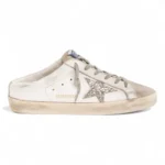 Golden Goose Super-Star Sabot With A Platinum Glitter Star And Suede Tongue